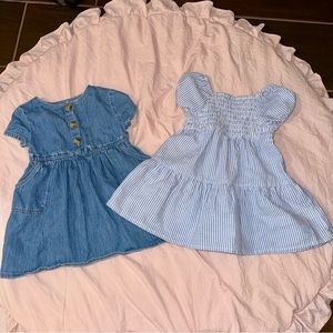 Old Navy Toddler Girl’s Set of 2 Blue Chambray Smocked Dresses 12-18M